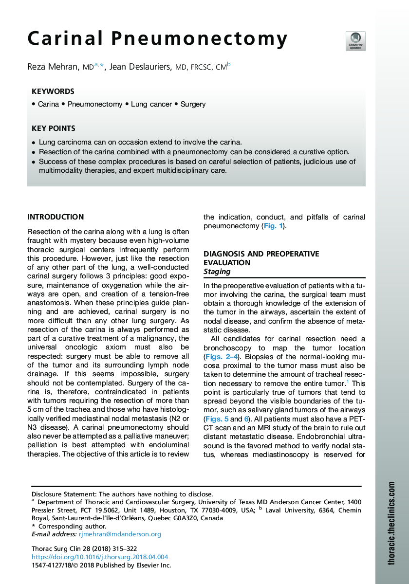 Carinal Pneumonectomy