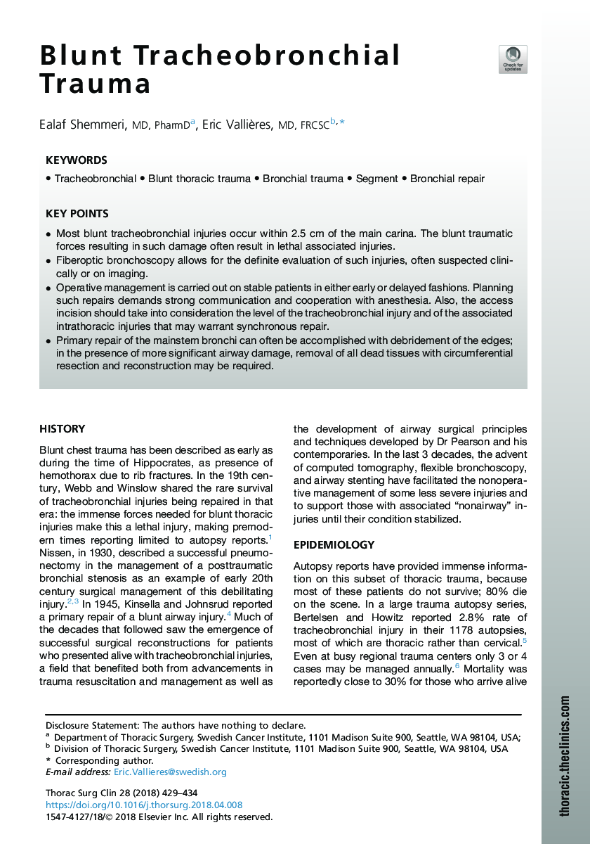 Blunt Tracheobronchial Trauma