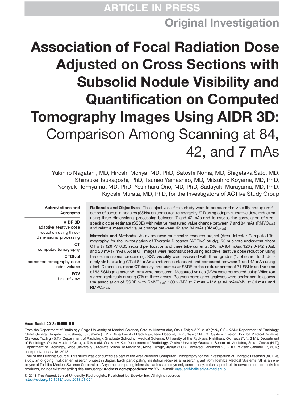 Association of Focal Radiation Dose Adjusted on Cross Sections with Subsolid Nodule Visibility and Quantification on Computed Tomography Images Using AIDR 3D