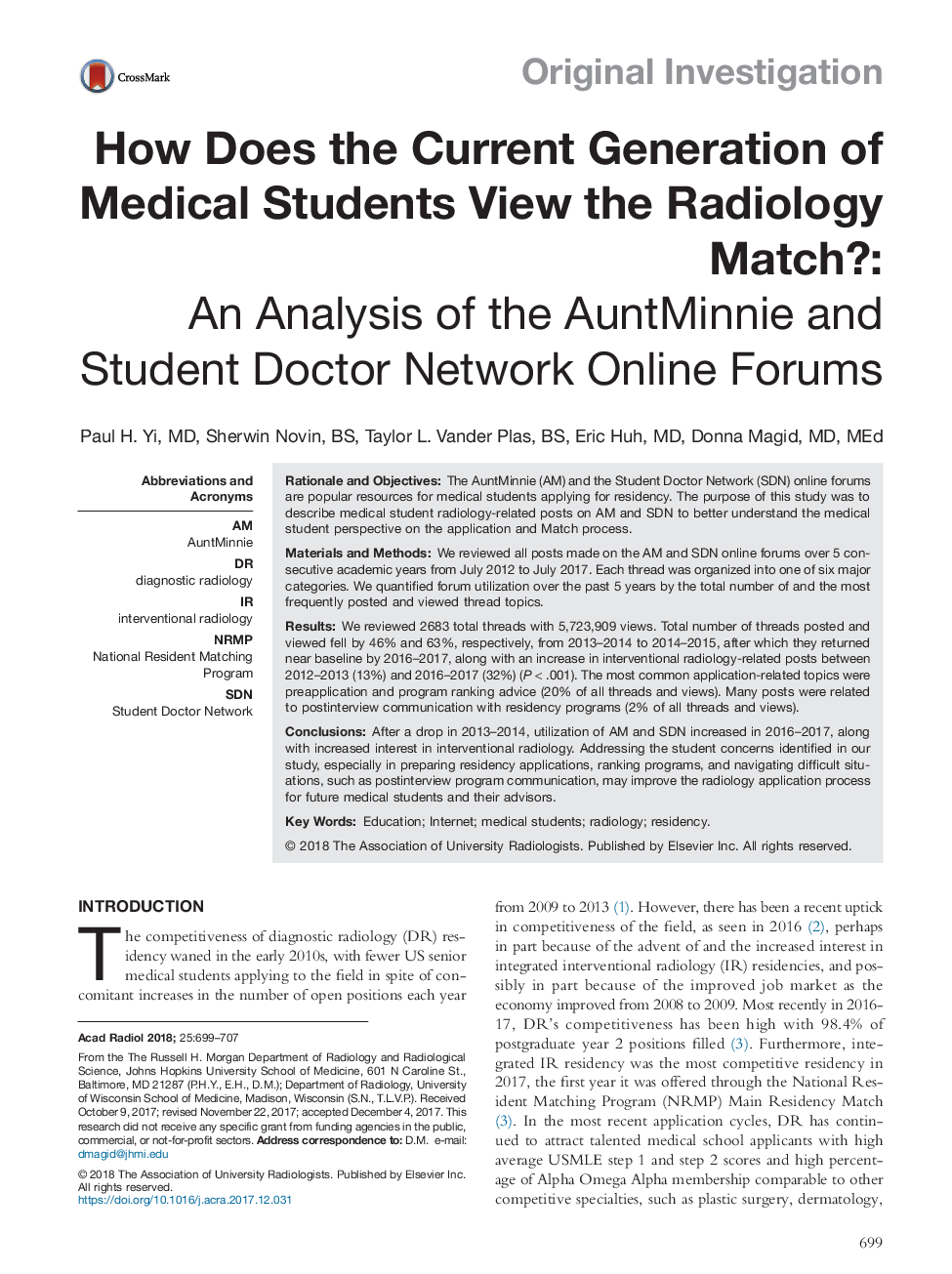 How Does the Current Generation of Medical Students View the Radiology Match?