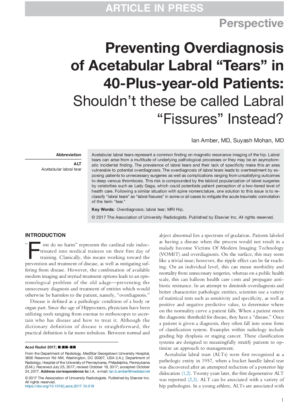 Preventing Overdiagnosis of Acetabular Labral “Tears” in 40-Plus-year-old Patients