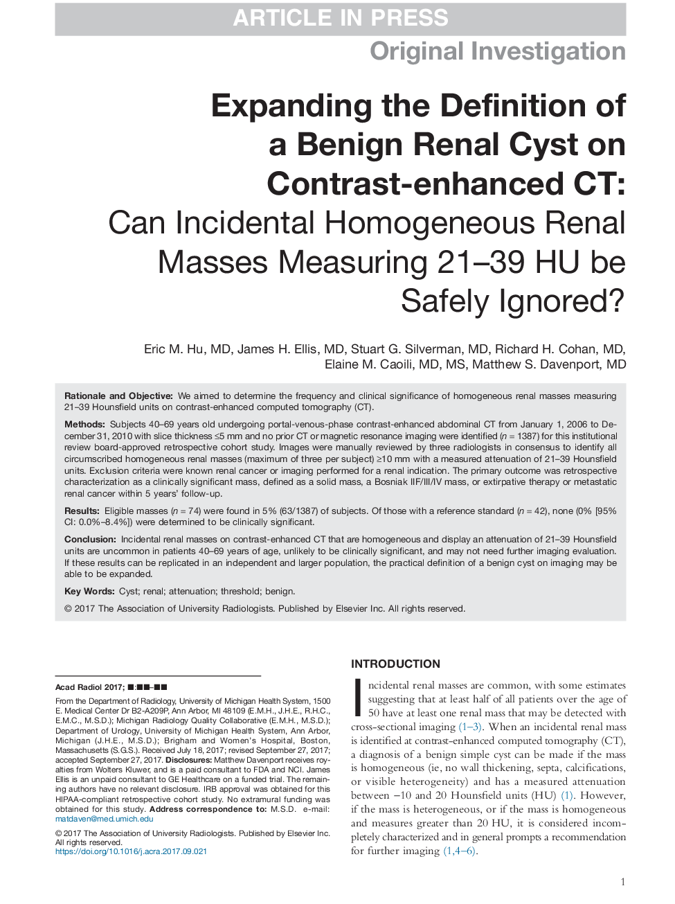 Expanding the Definition of a Benign Renal Cyst on Contrast-enhanced CT