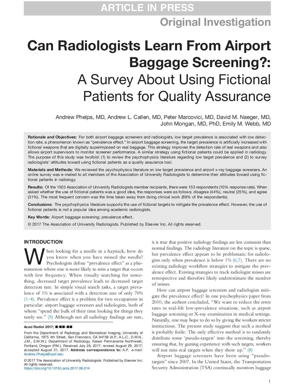 Can Radiologists Learn From Airport Baggage Screening?