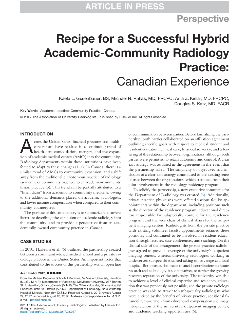 Recipe for a Successful Hybrid Academic-Community Radiology Practice