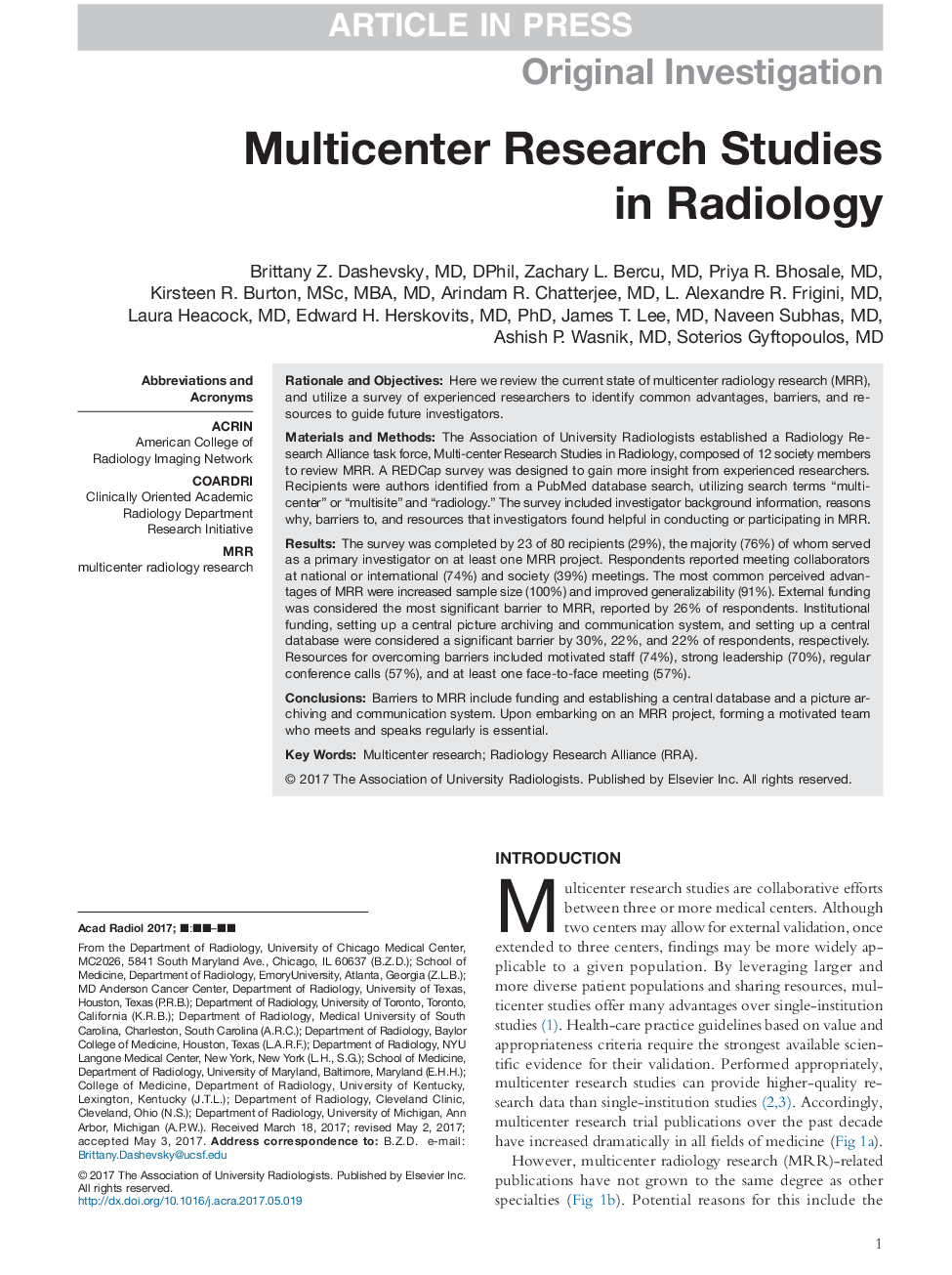 Multicenter Research Studies in Radiology