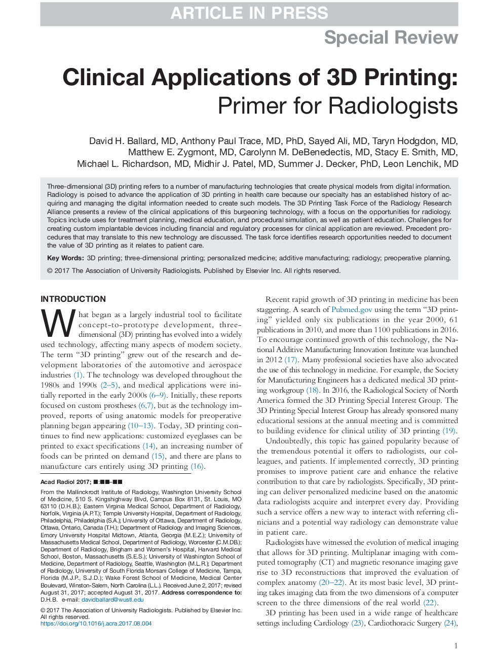 Clinical Applications of 3D Printing