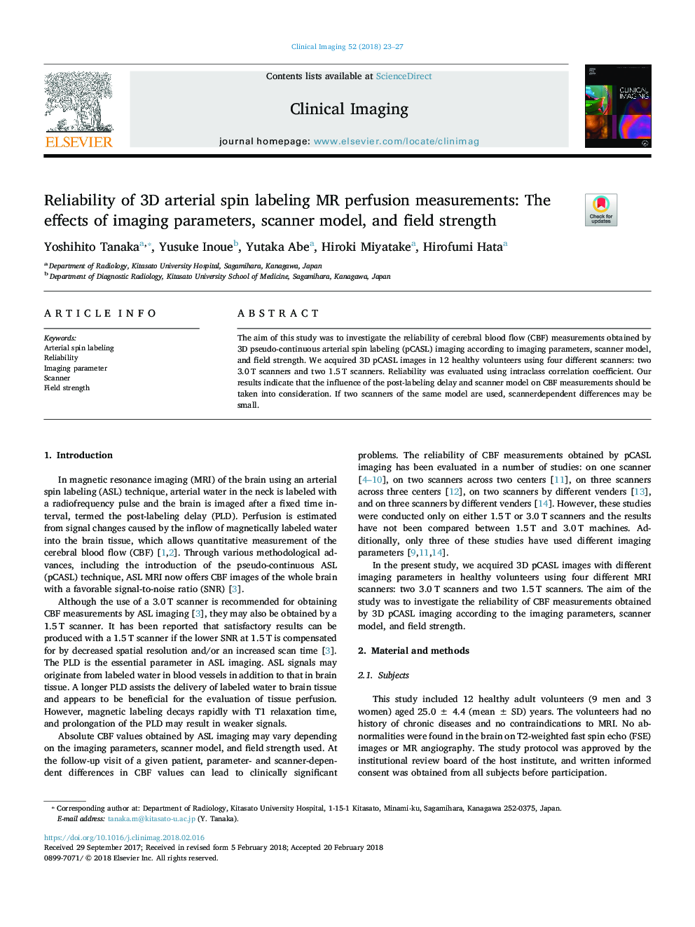 Reliability of 3D arterial spin labeling MR perfusion measurements: The effects of imaging parameters, scanner model, and field strength