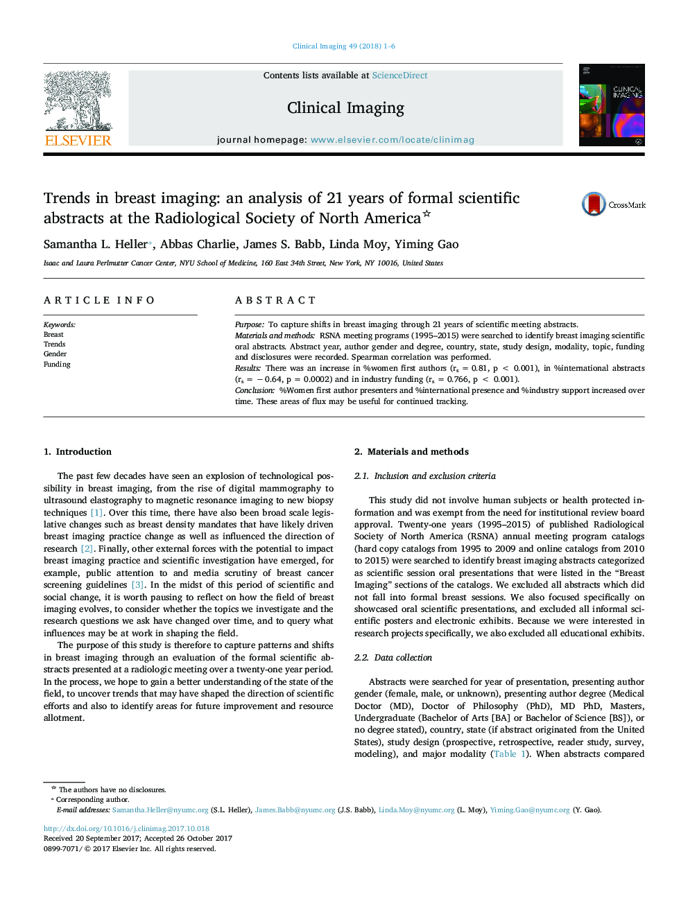 Trends in breast imaging: an analysis of 21Â years of formal scientific abstracts at the Radiological Society of North America