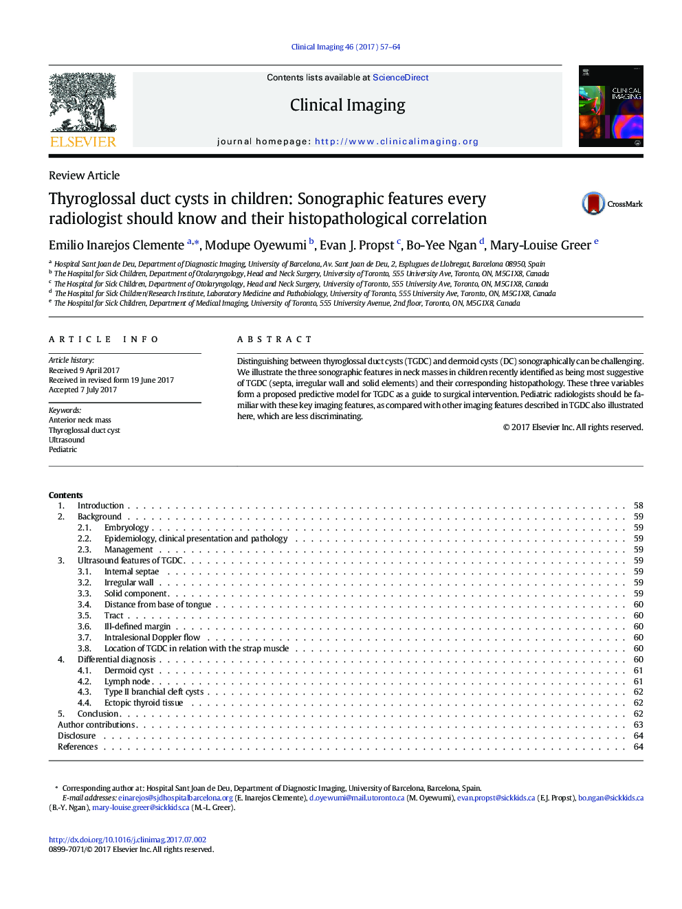 Thyroglossal duct cysts in children: Sonographic features every radiologist should know and their histopathological correlation