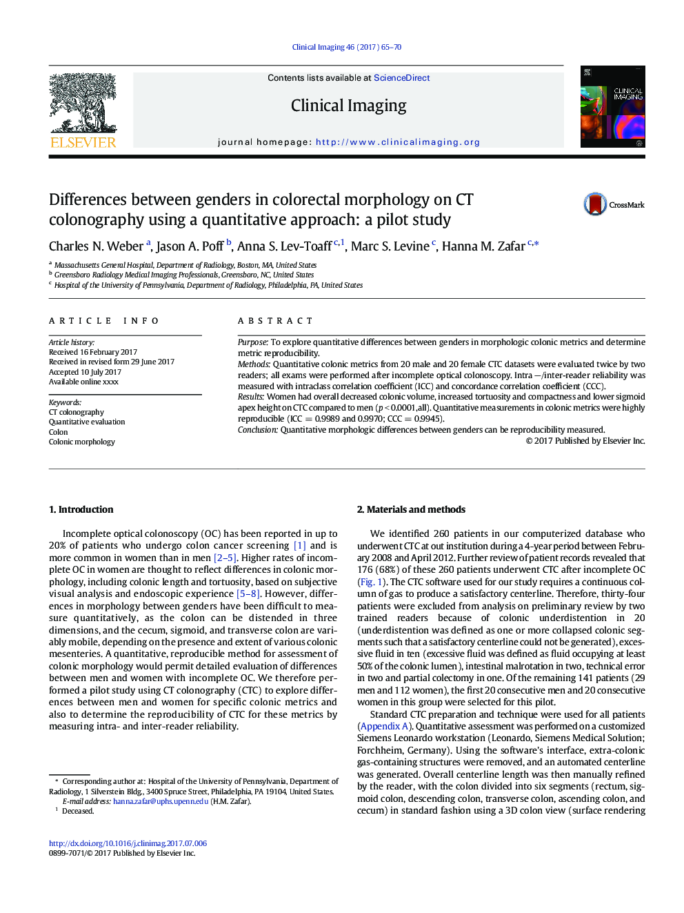 Differences between genders in colorectal morphology on CT colonography using a quantitative approach: a pilot study