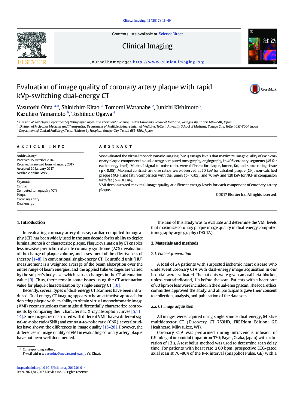 Evaluation of image quality of coronary artery plaque with rapid kVp-switching dual-energy CT