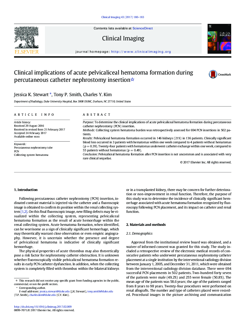 Clinical implications of acute pelvicaliceal hematoma formation during percutaneous catheter nephrostomy insertion