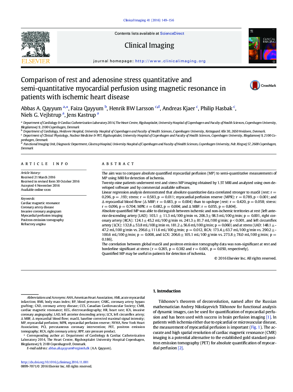 Comparison of rest and adenosine stress quantitative and semi-quantitative myocardial perfusion using magnetic resonance in patients with ischemic heart disease