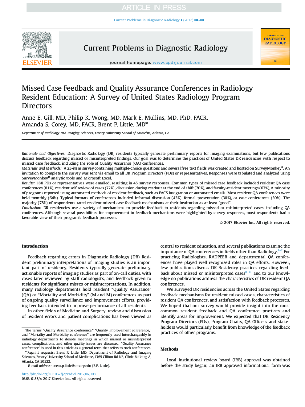 Missed Case Feedback and Quality Assurance Conferences in Radiology Resident Education: A Survey of United States Radiology Program Directors