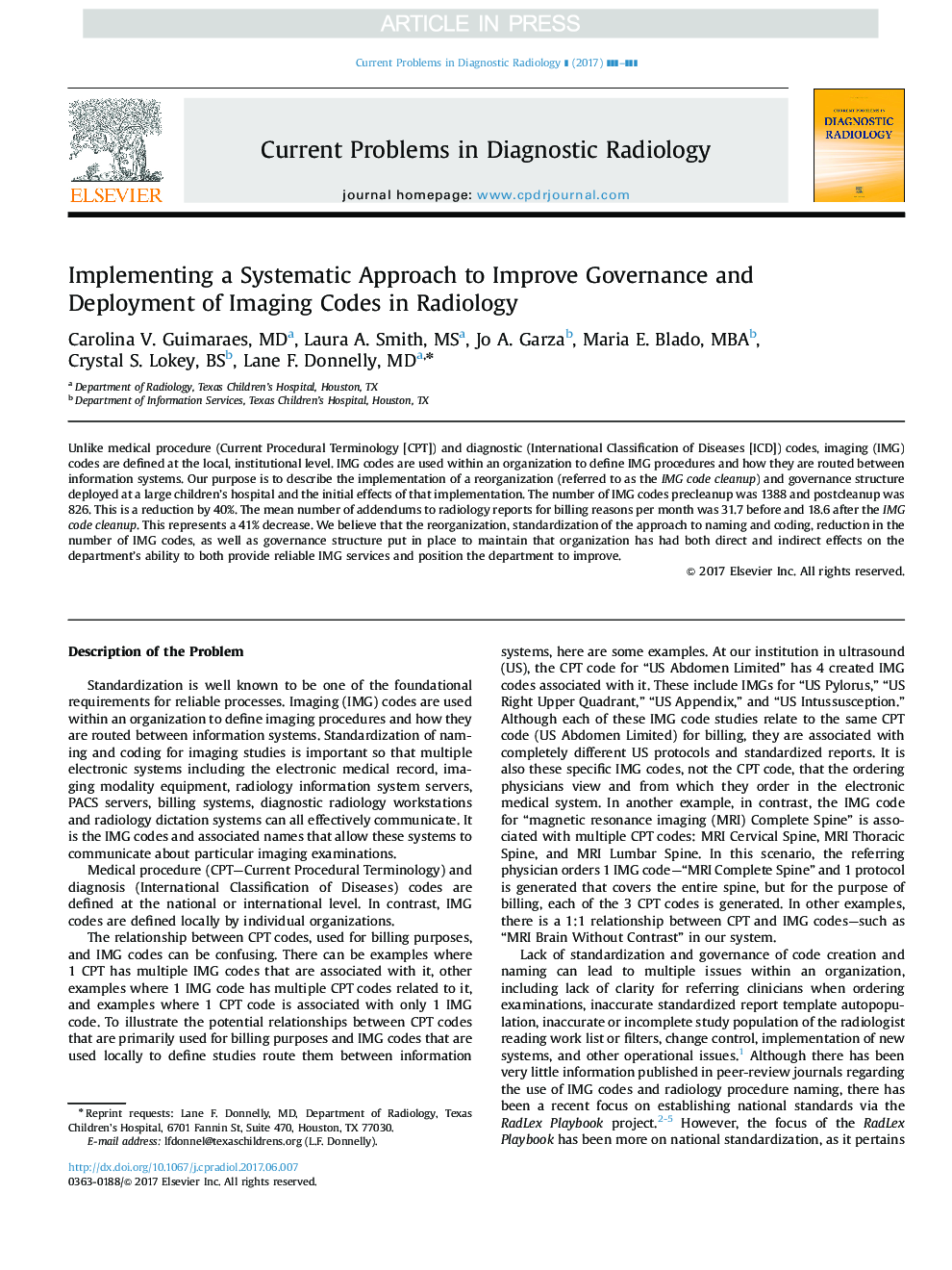 Implementing a Systematic Approach to Improve Governance and Deployment of Imaging Codes in Radiology