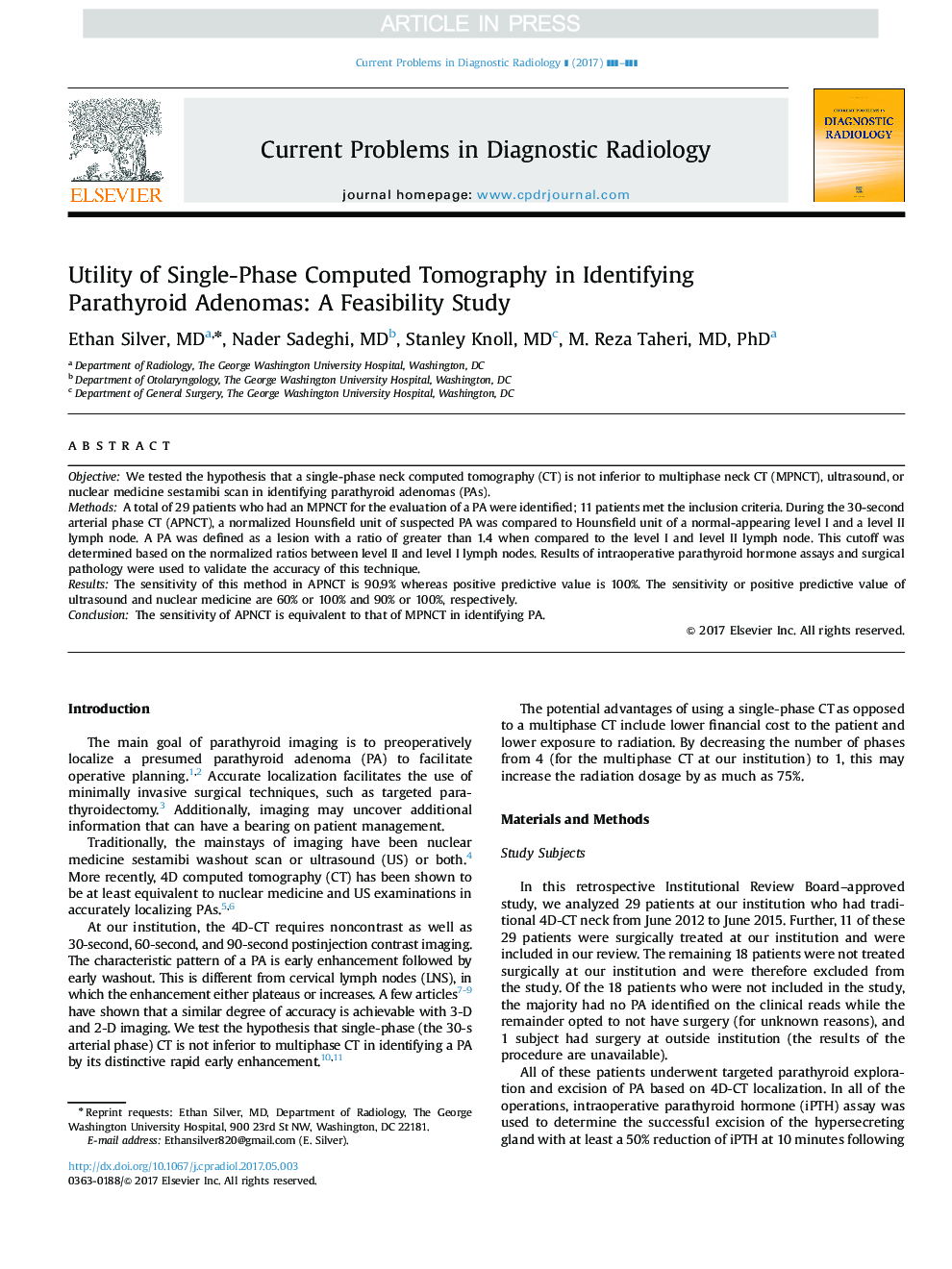 Utility of Single-Phase Computed Tomography in Identifying Parathyroid Adenomas: A Feasibility Study