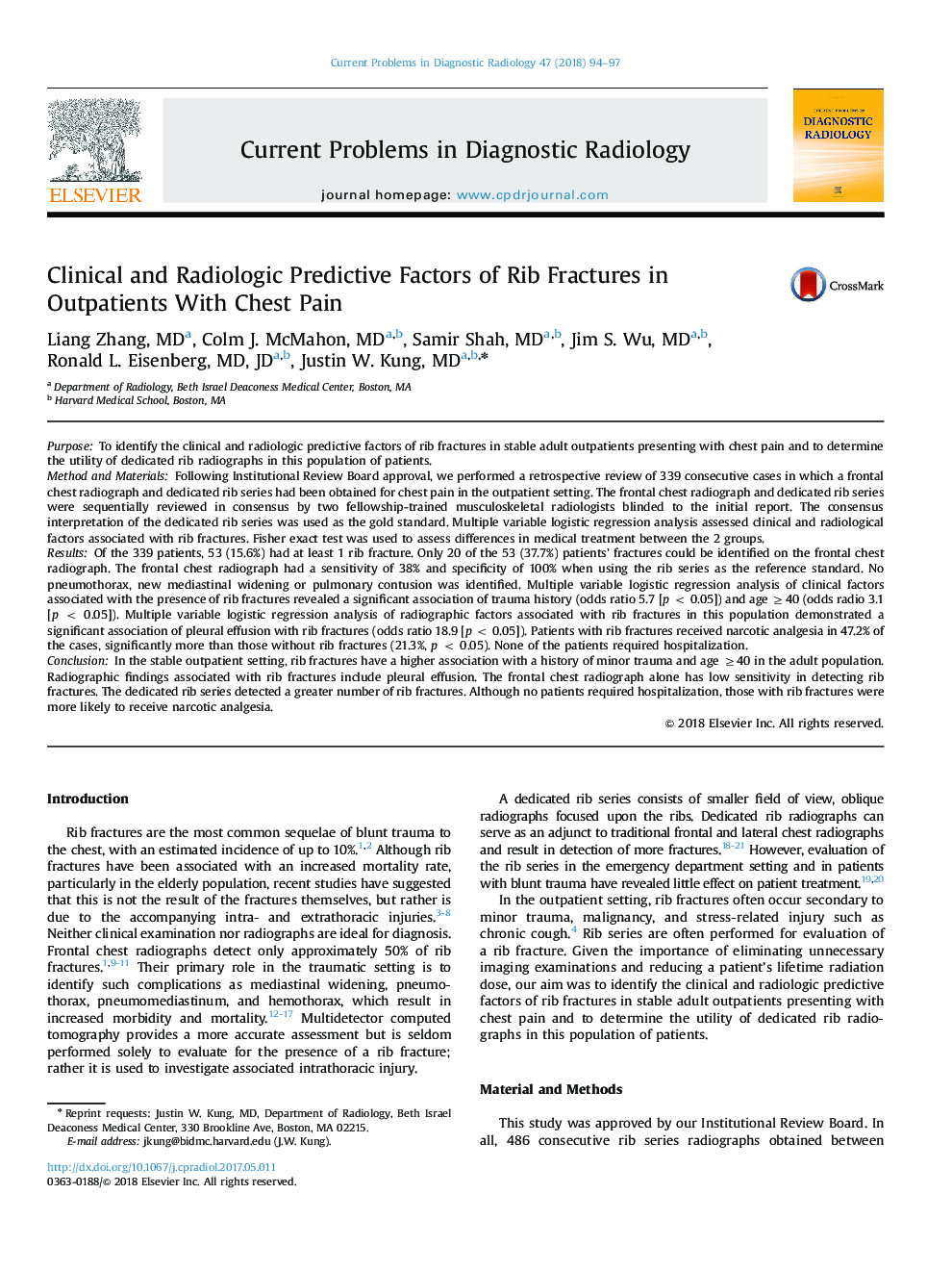 Clinical and Radiologic Predictive Factors of Rib Fractures in Outpatients With Chest Pain