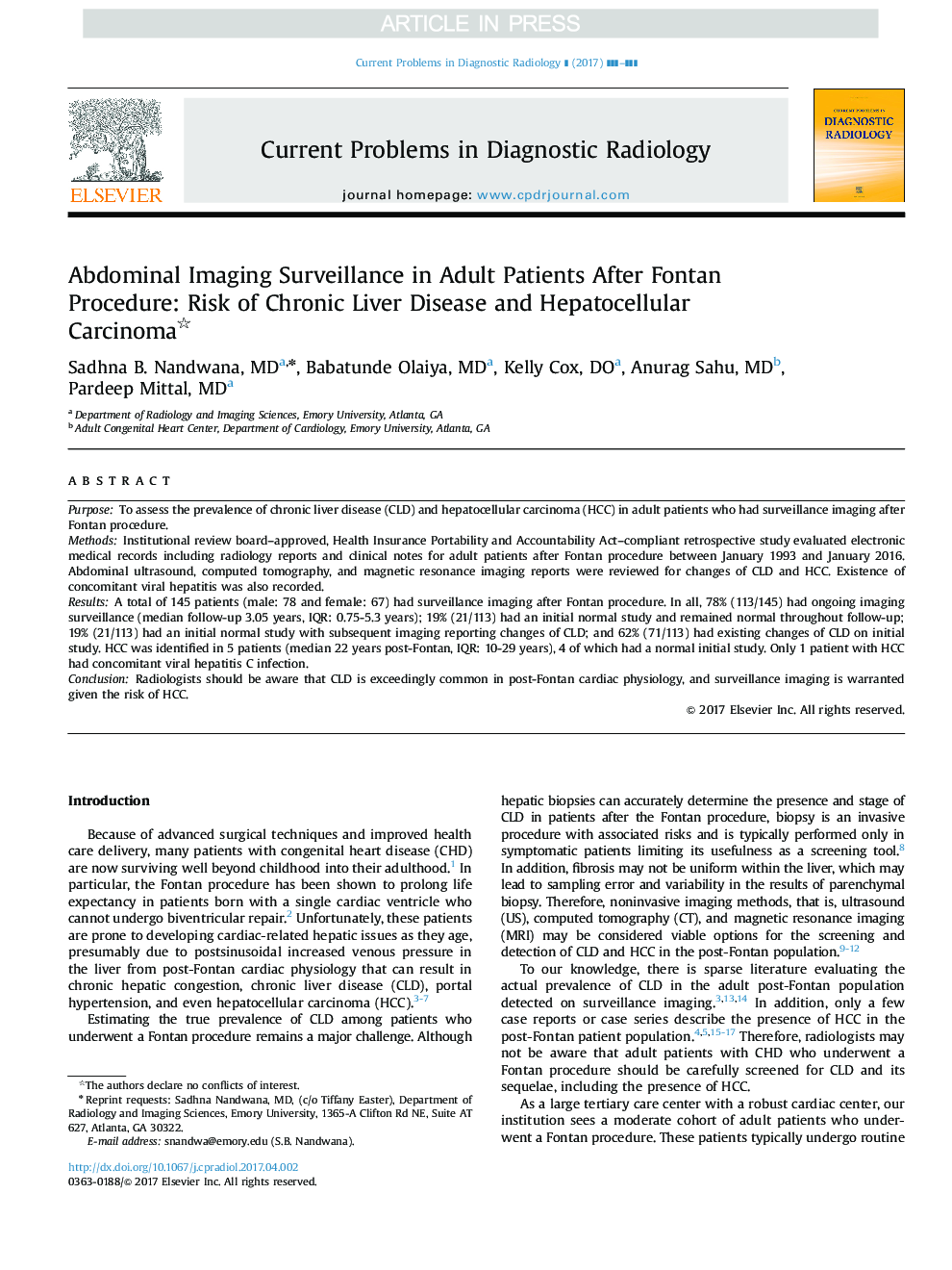 Abdominal Imaging Surveillance in Adult Patients After Fontan Procedure: Risk of Chronic Liver Disease and Hepatocellular Carcinoma