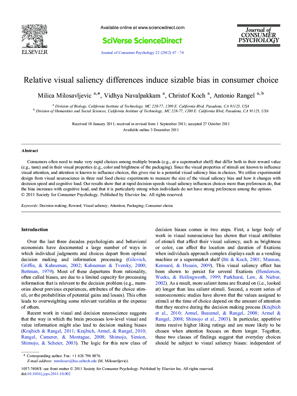 Relative visual saliency differences induce sizable bias in consumer choice