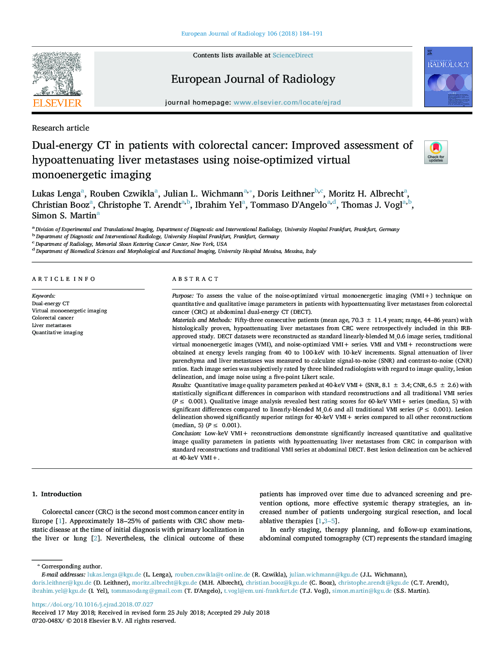 Dual-energy CT in patients with colorectal cancer: Improved assessment of hypoattenuating liver metastases using noise-optimized virtual monoenergetic imaging