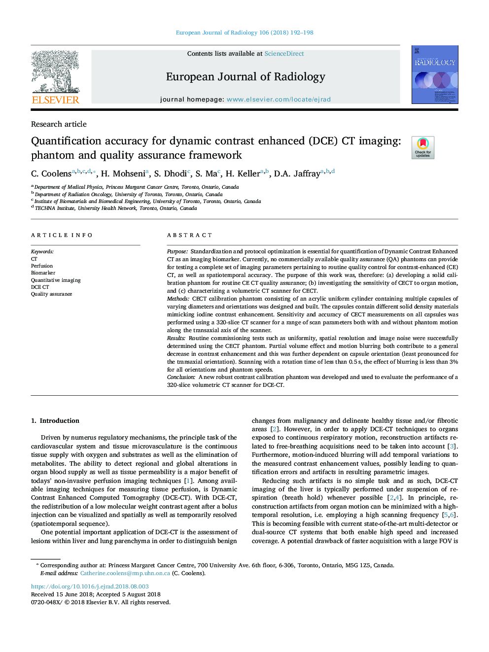 Quantification accuracy for dynamic contrast enhanced (DCE) CT imaging: phantom and quality assurance framework