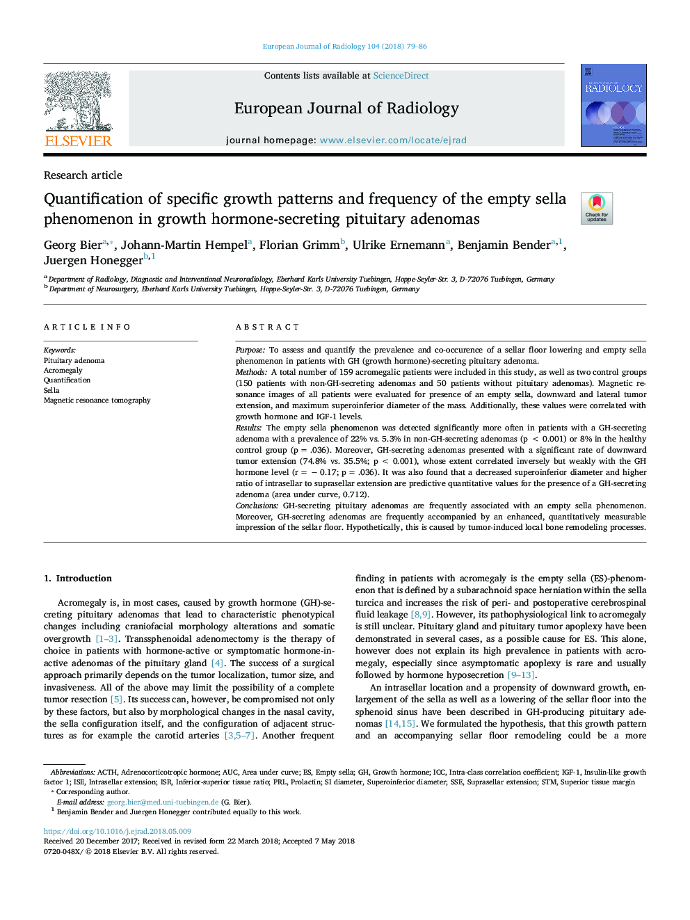 Quantification of specific growth patterns and frequency of the empty sella phenomenon in growth hormone-secreting pituitary adenomas