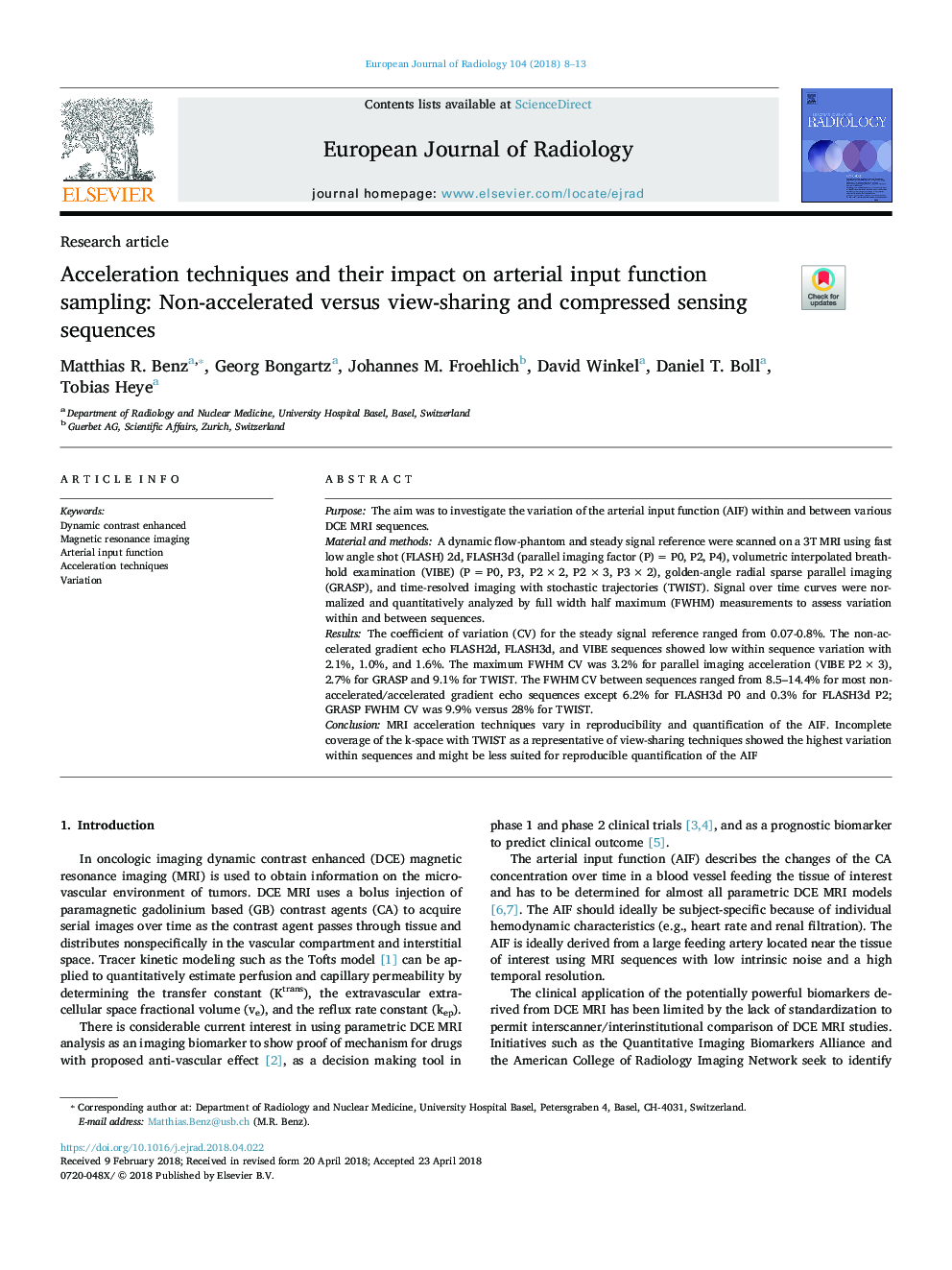 Acceleration techniques and their impact on arterial input function sampling: Non-accelerated versus view-sharing and compressed sensing sequences