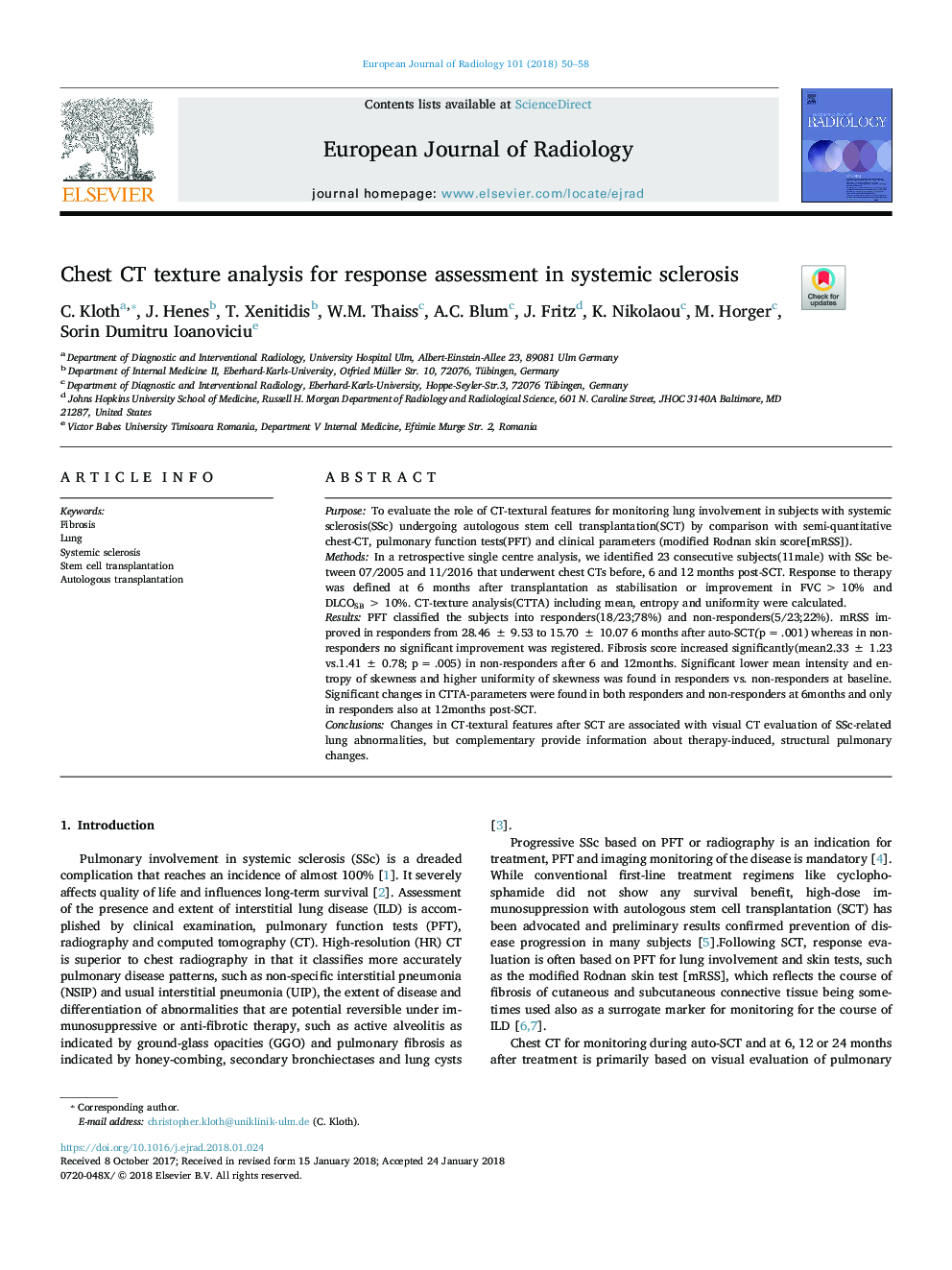 Chest CT texture analysis for response assessment in systemic sclerosis