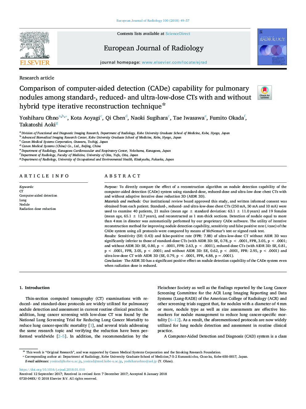 Comparison of computer-aided detection (CADe) capability for pulmonary nodules among standard-, reduced- and ultra-low-dose CTs with and without hybrid type iterative reconstruction technique