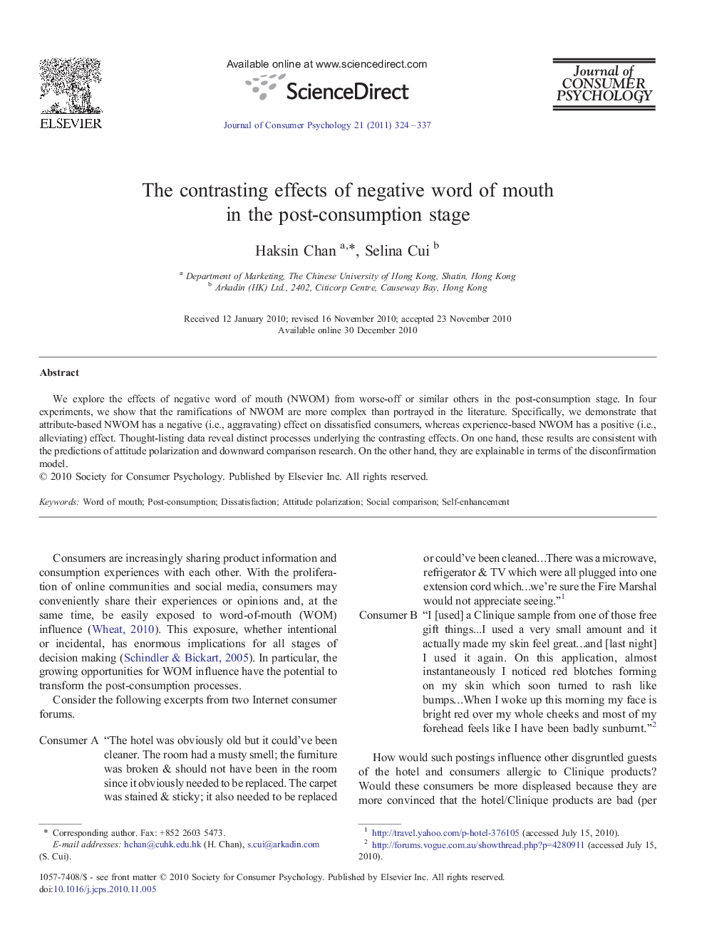 The contrasting effects of negative word of mouth in the post-consumption stage