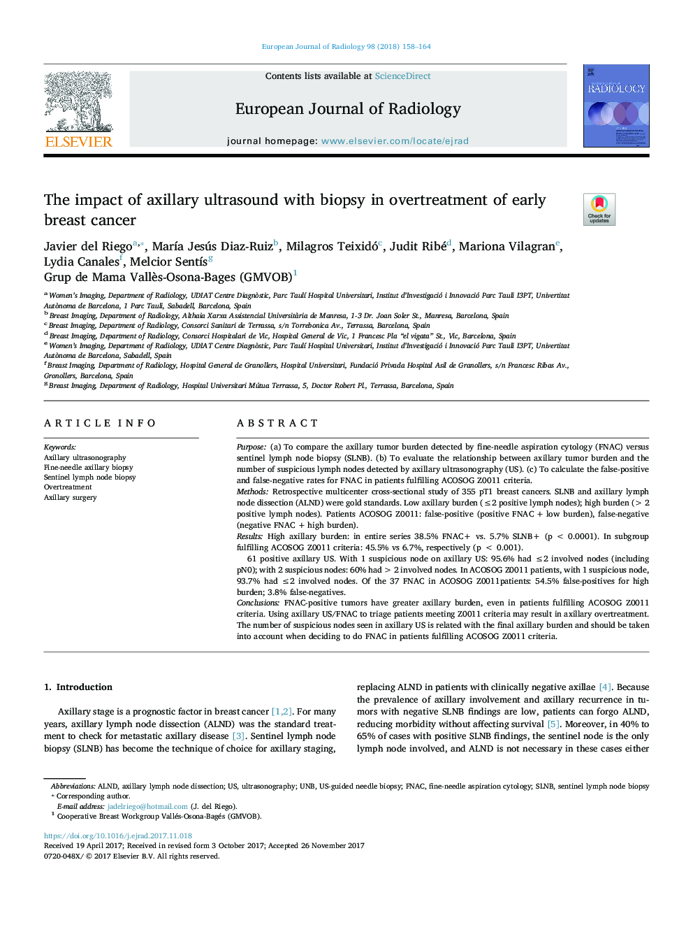 The impact of axillary ultrasound with biopsy in overtreatment of early breast cancer