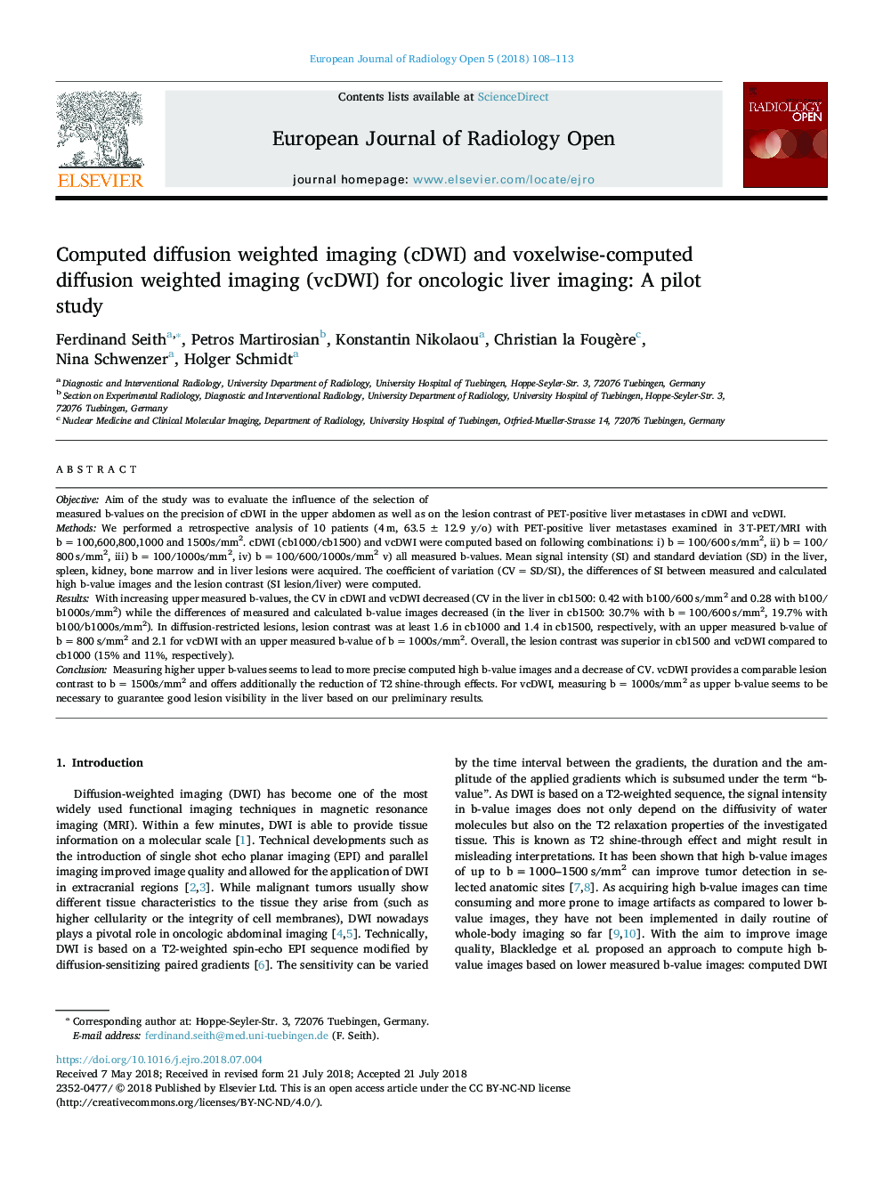 Computed diffusion weighted imaging (cDWI) and voxelwise-computed diffusion weighted imaging (vcDWI) for oncologic liver imaging: A pilot study