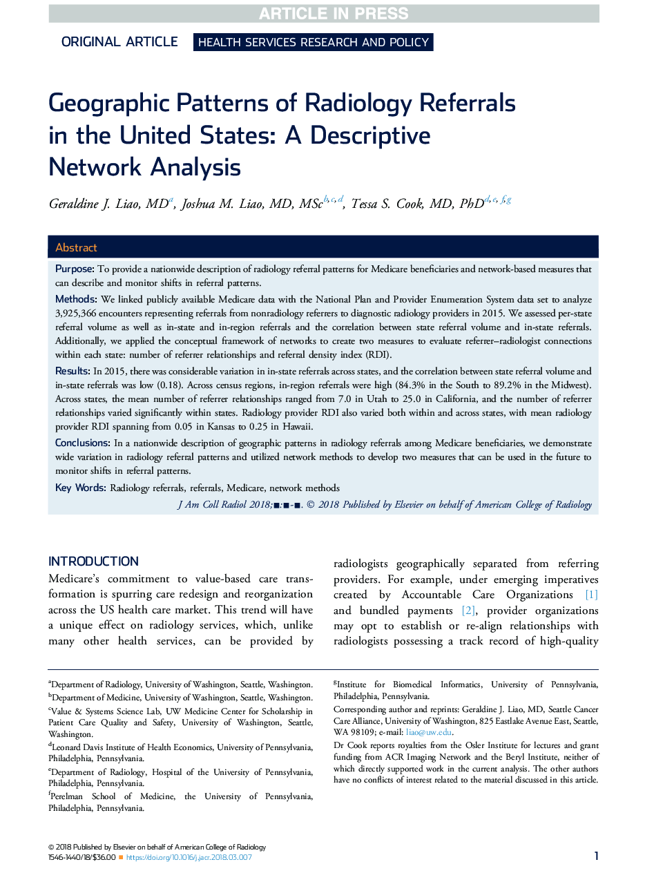 Geographic Patterns of Radiology ReferralsÂ in the United States: AÂ Descriptive Network Analysis