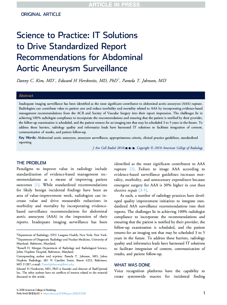 Science to Practice: IT Solutions toÂ DriveÂ Standardized Report Recommendations for Abdominal AorticÂ Aneurysm Surveillance