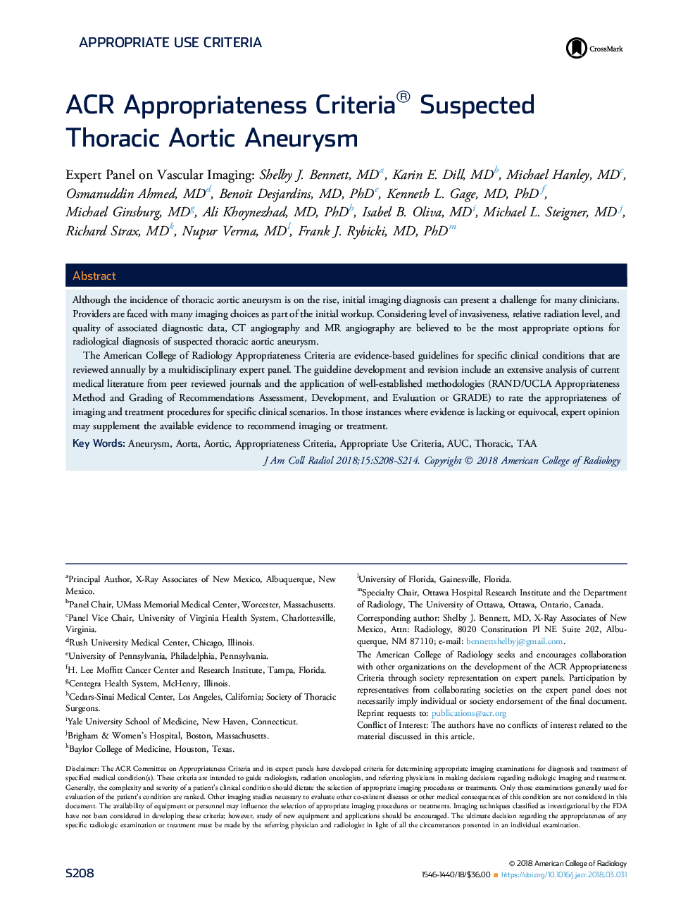 ACR Appropriateness Criteria® Suspected Thoracic Aortic Aneurysm