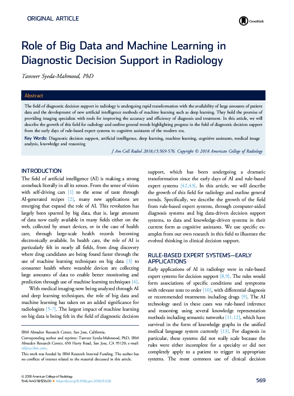 Role of Big Data and Machine Learning in Diagnostic Decision Support in Radiology
