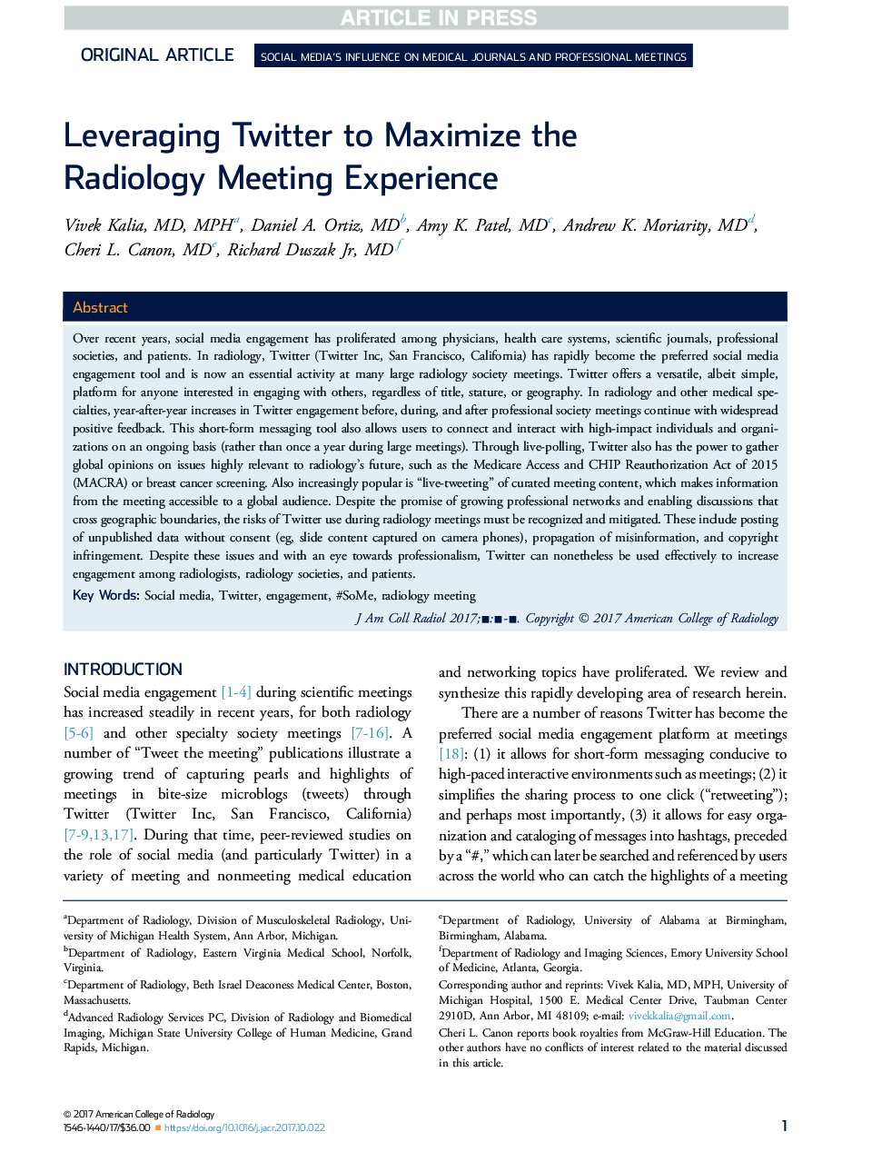 Leveraging Twitter to Maximize the Radiology Meeting Experience