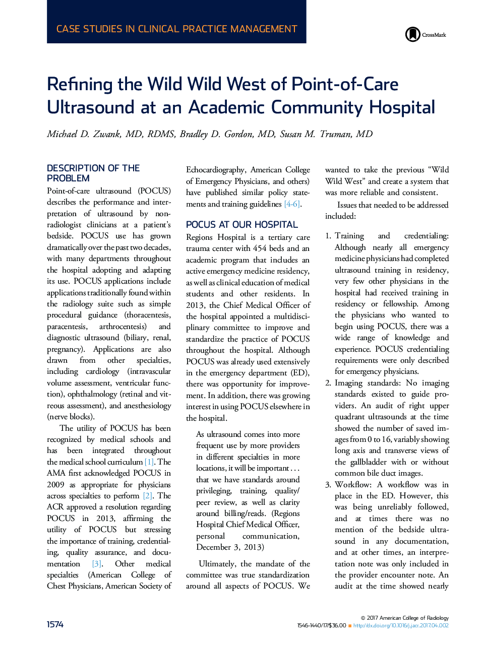 Refining the Wild Wild West of Point-of-Care Ultrasound at an Academic Community Hospital