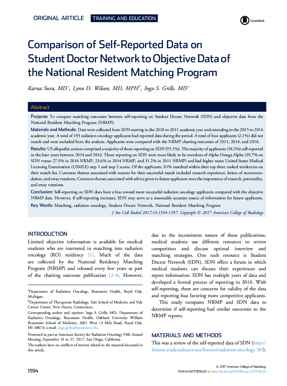 Comparison of Self-Reported Data on Student Doctor Network to Objective DataÂ of the National Resident Matching Program