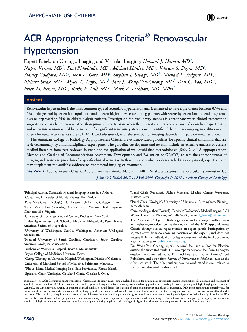 ACR Appropriateness Criteria® Renovascular Hypertension