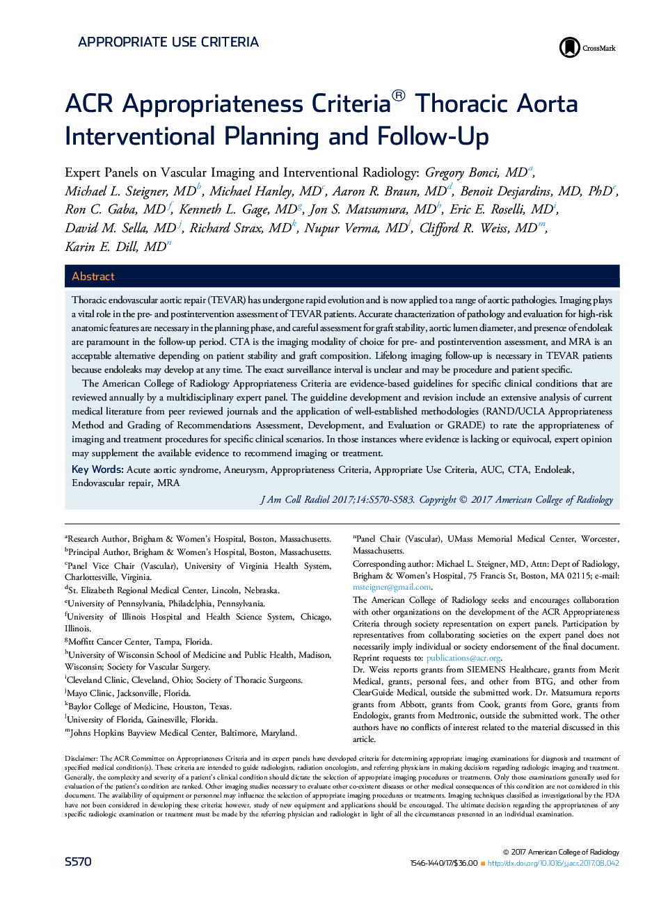 ACR Appropriateness Criteria® Thoracic Aorta Interventional Planning and Follow-Up