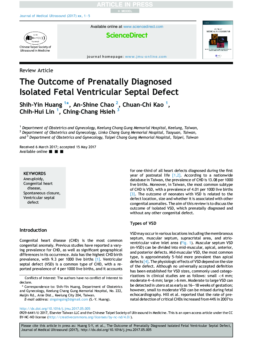 The Outcome of Prenatally Diagnosed Isolated Fetal Ventricular Septal Defect
