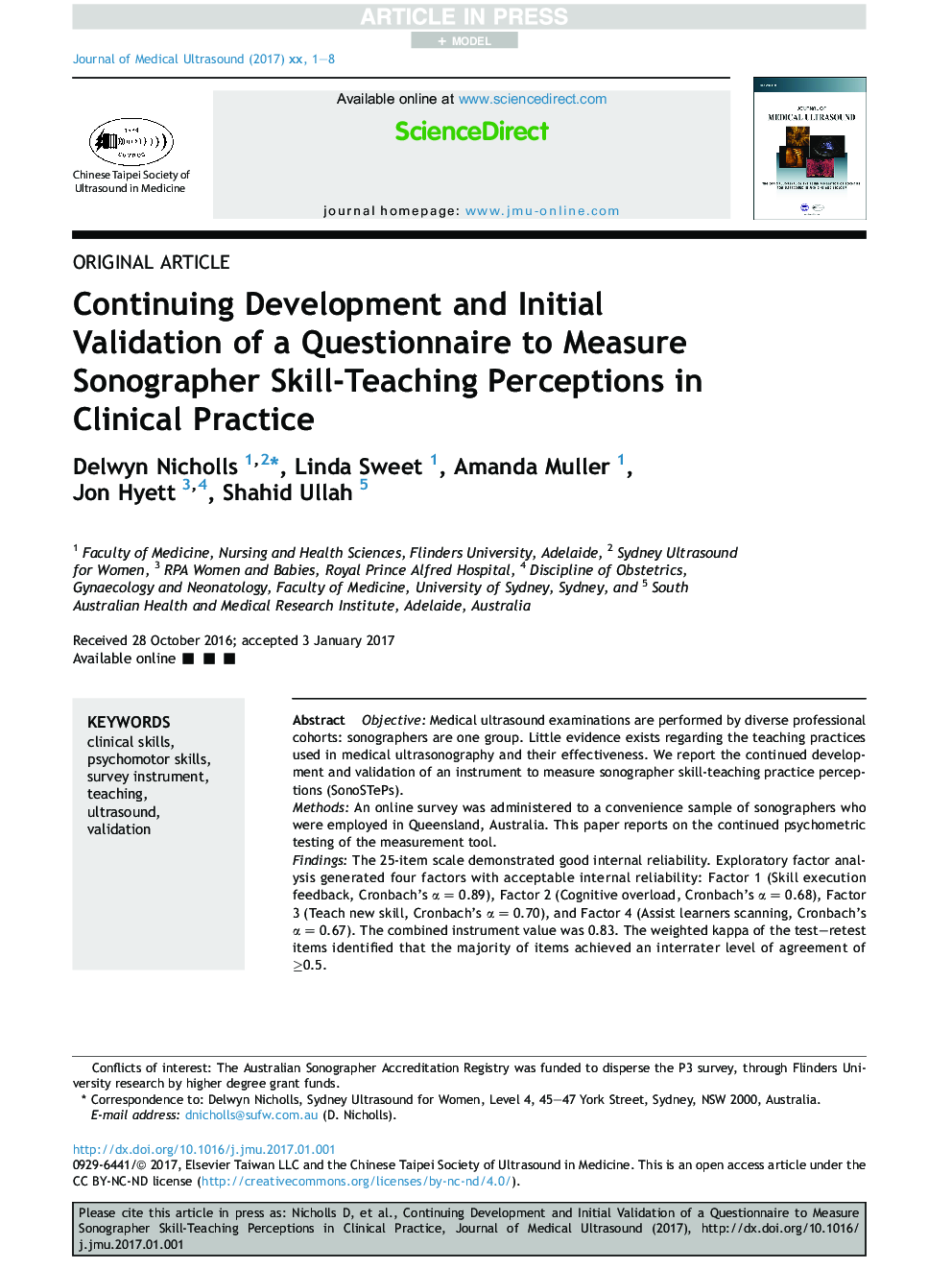 Continuing Development and Initial Validation of a Questionnaire to Measure Sonographer Skill-Teaching Perceptions in Clinical Practice