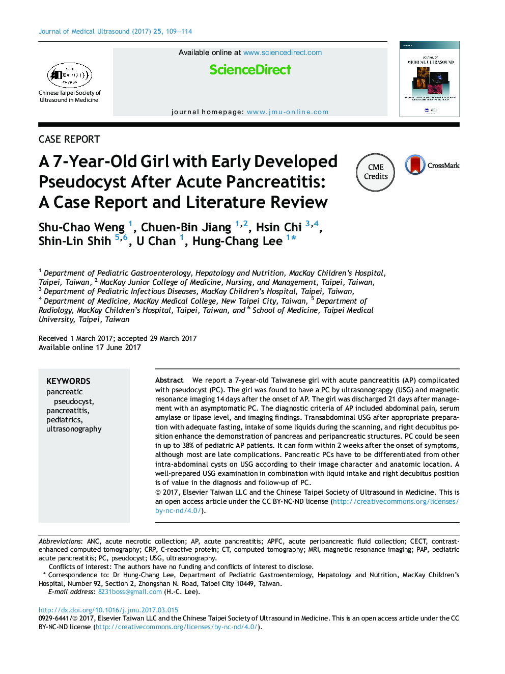 A 7-Year-Old Girl with Early Developed Pseudocyst After Acute Pancreatitis: AÂ Case Report and Literature Review