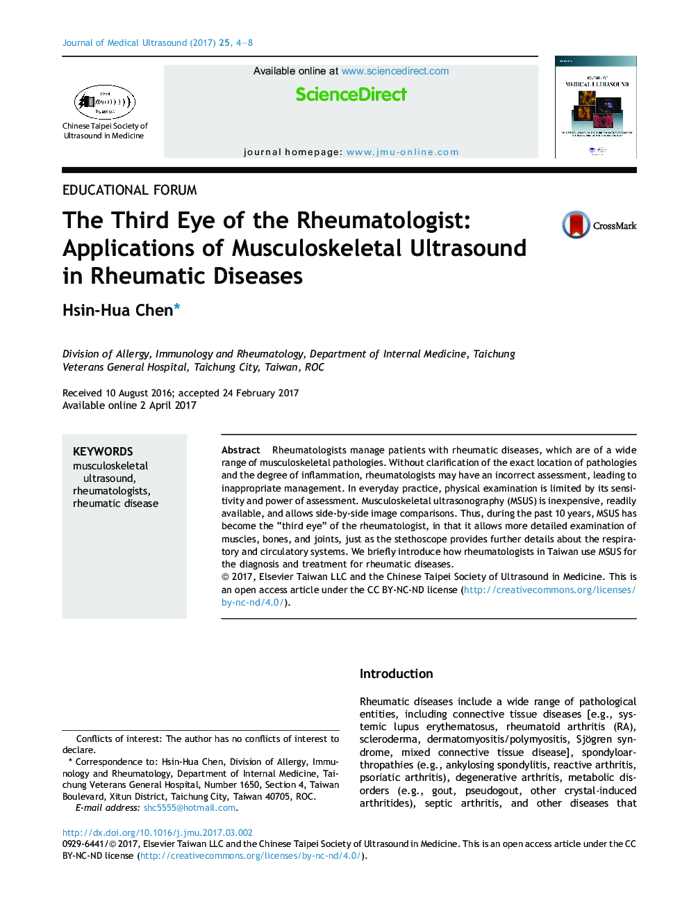 The Third Eye of the Rheumatologist: Applications of Musculoskeletal Ultrasound in Rheumatic Diseases