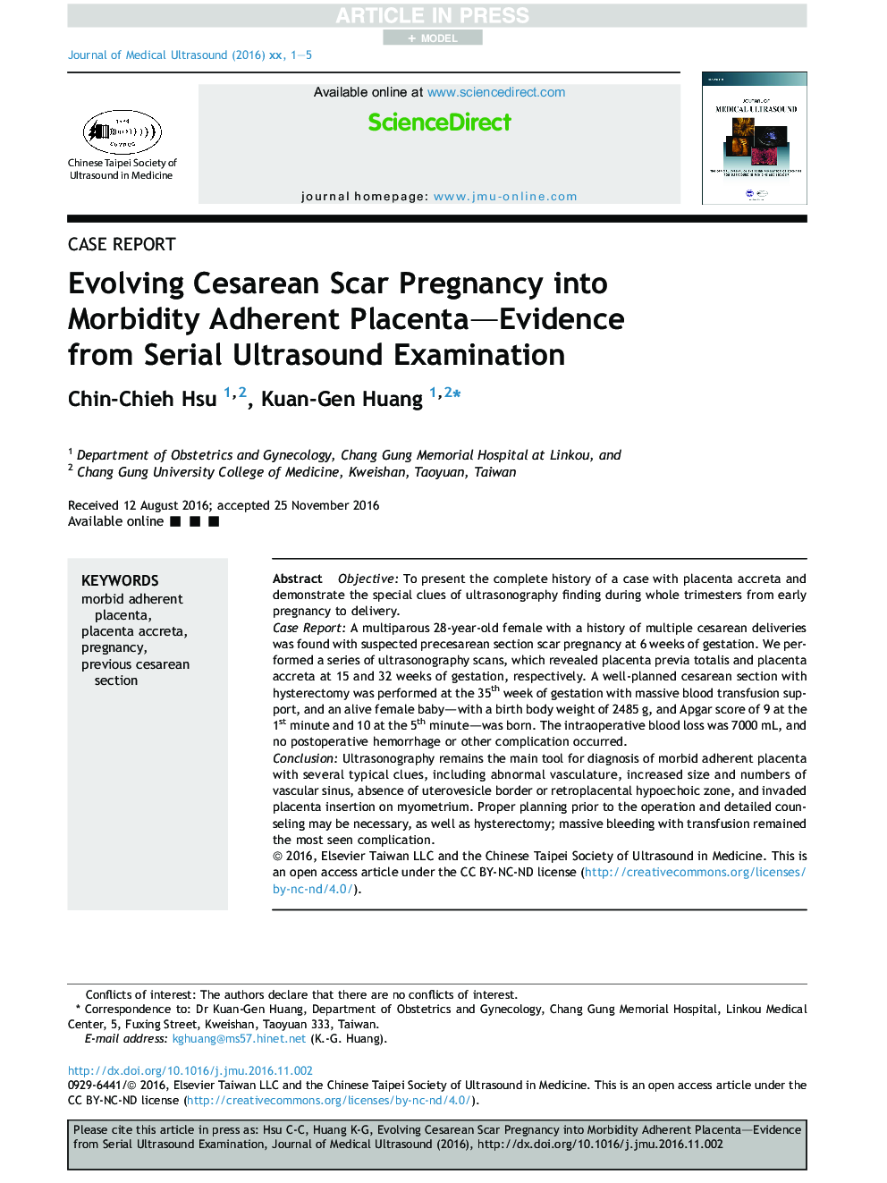 Evolving Cesarean Scar Pregnancy into Morbidity Adherent Placenta-Evidence from Serial Ultrasound Examination