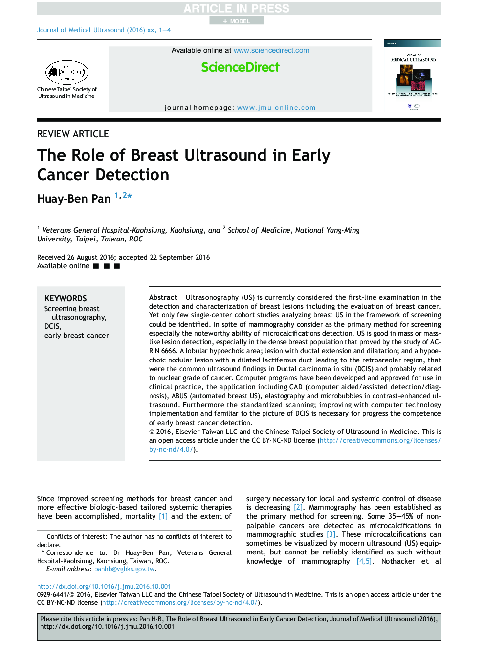 The Role of Breast Ultrasound in Early Cancer Detection