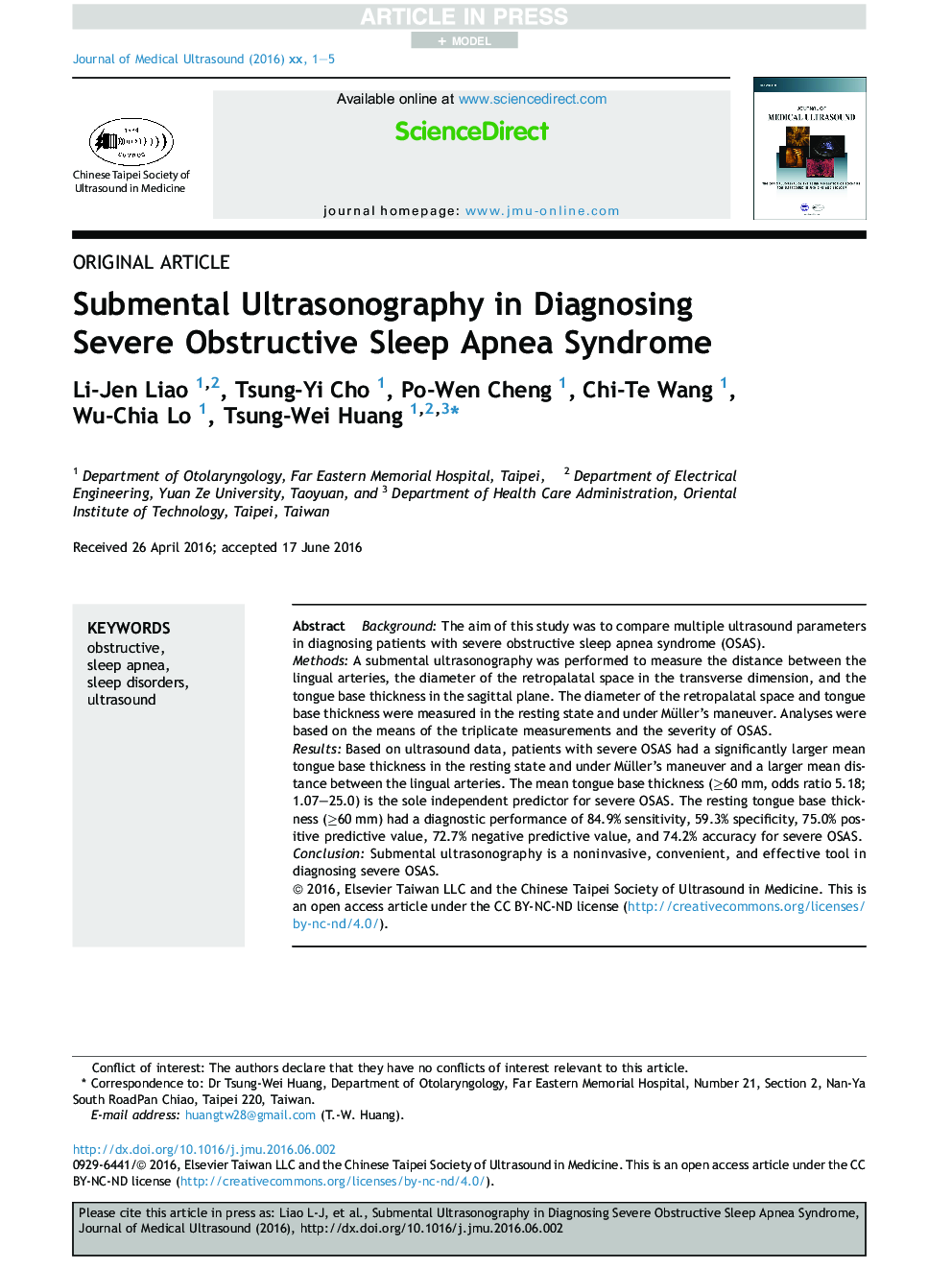 Submental Ultrasonography in Diagnosing Severe Obstructive Sleep Apnea Syndrome