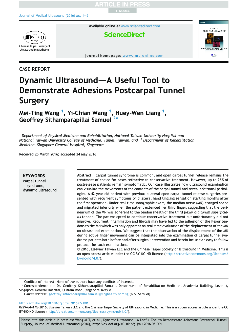 Dynamic Ultrasound-A Useful Tool to Demonstrate Adhesions Postcarpal Tunnel Surgery