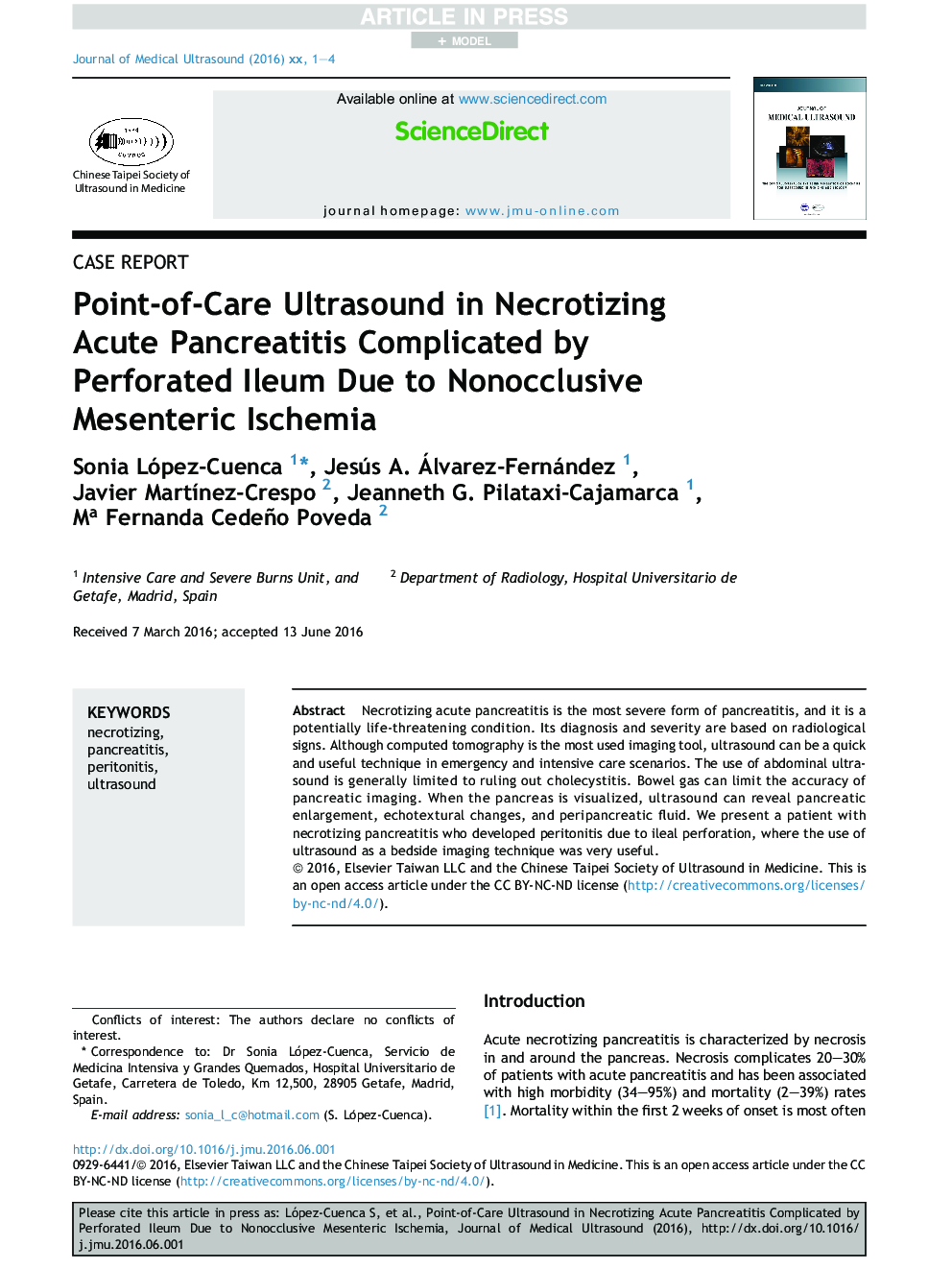 Point-of-Care Ultrasound in Necrotizing Acute Pancreatitis Complicated by Perforated Ileum Due to Nonocclusive Mesenteric Ischemia